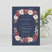 Invitation Mariage Automnal Bleu Nuit Doré (Debout devant)