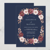 Invitation Mariage Automnal Bleu Nuit Doré (Devant / Derrière)