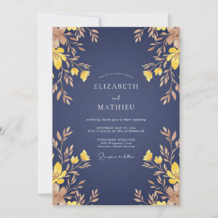 Invitation Mariage Automnal Bleu Nuit Poli