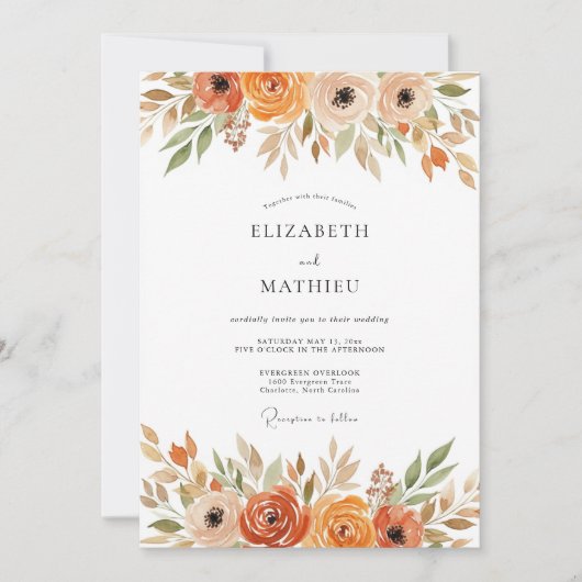 Invitation Mariage Automnal Botanique Rustique Sienne (Devant)