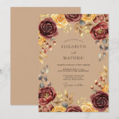 Invitation Mariage Automnal Bourguignon Rustique (Devant / Derrière)