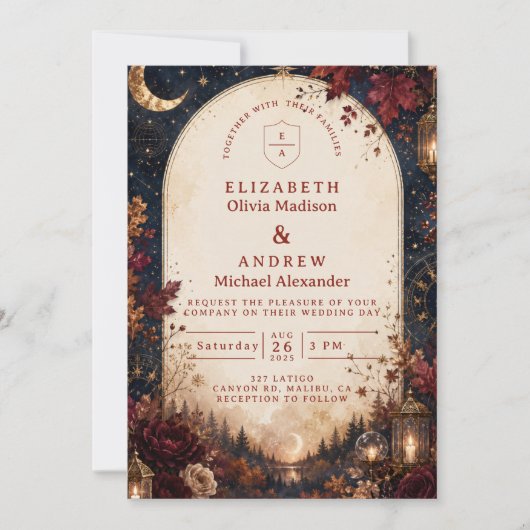 Invitation Mariage Automnal Céleste Fantaisiste (Devant)