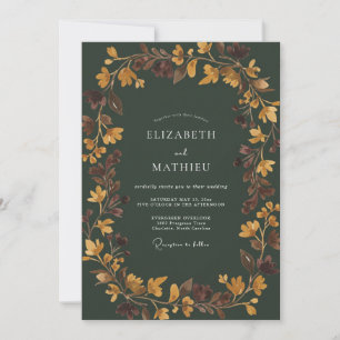 Invitation Mariage Automnal Chaleureux en Vert Chasseur