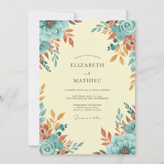 Invitation Mariage Automnal Chaud et Turquoise (Devant)