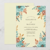 Invitation Mariage Automnal Chaud et Turquoise (Devant / Derrière)