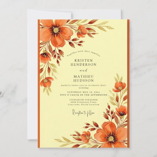 Invitation Mariage Automnal Chaud Orange (Devant)