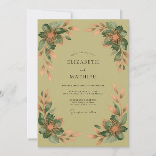 Invitation Mariage Automnal Chaud Vert Olive (Devant)