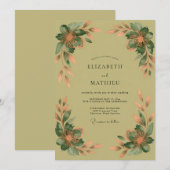 Invitation Mariage Automnal Chaud Vert Olive (Devant / Derrière)