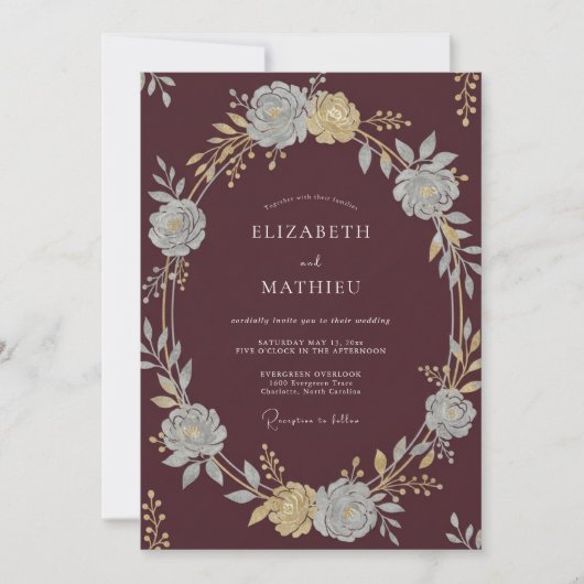 Invitation Mariage Automnal Classique Bordeaux (Devant)