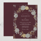 Invitation Mariage Automnal Classique Bordeaux (Devant / Derrière)