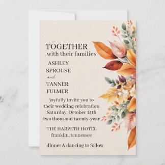 Invitation Mariage Automnal de Feuilles de Tombe Élégant