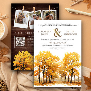 Invitation Mariage automnal de forêt de chênes Code QR
