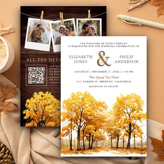 Invitation Mariage automnal de forêt de chênes Code QR