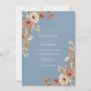 Invitation Mariage Automnal de Peintre en Bleu Ardoise