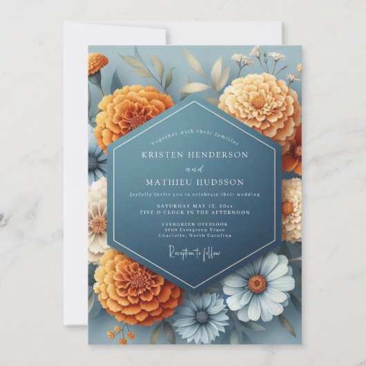 Invitation Mariage Automnal Denim Ambre (Devant)