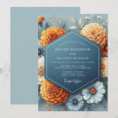 Invitation Mariage Automnal Denim Ambre (Devant / Derrière)