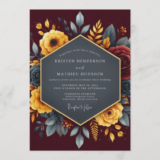Invitation Mariage Automnal Distingué Bourgogne (Devant)