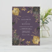 Invitation Mariage Automnal Doré au Prune (Debout devant)
