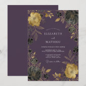Invitation Mariage Automnal Doré au Prune (Devant / Derrière)