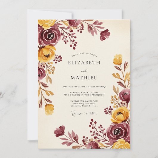Invitation Mariage Automnal Doré Bourguignon (Devant)