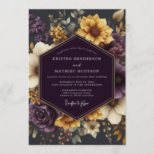 Invitation Mariage Automnal Doré et Améthyste