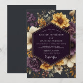 Invitation Mariage Automnal Doré et Améthyste (Devant / Derrière)