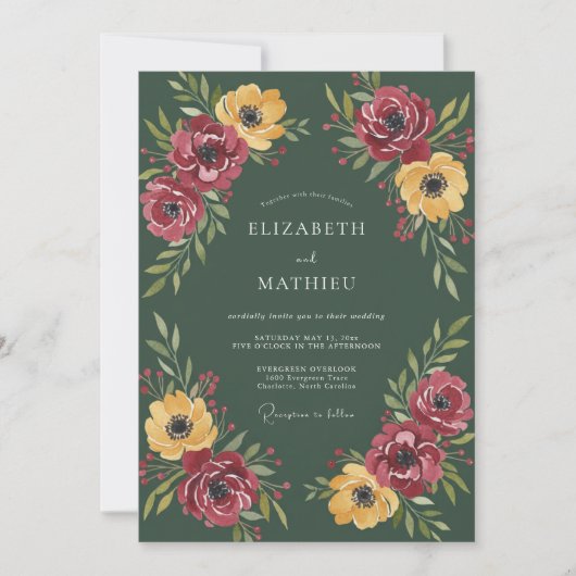 Invitation Mariage Automnal Dramatique Vert de Mousse (Devant)
