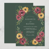 Invitation Mariage Automnal Dramatique Vert de Mousse (Devant / Derrière)