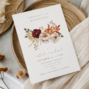 Invitation Mariage Automnal Élégant avec Citrouille Florale