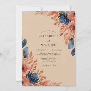 Invitation Mariage Automnal Élégant Bleu Marine