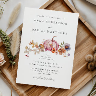Invitation Mariage Automnal Élégant Citrouille Florale