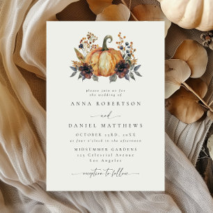 Invitation Mariage Automnal Élégant Citrouille Florale Aquare