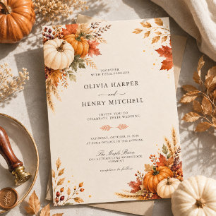 Invitation Mariage automnal élégant et rustique avec citrouil