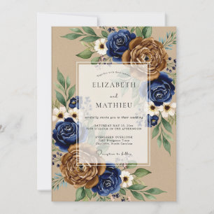 Invitation Mariage Automnal en Bleu Nuit et Cuivre