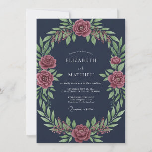 Invitation Mariage Automnal Envoûtant Bleu Nuit