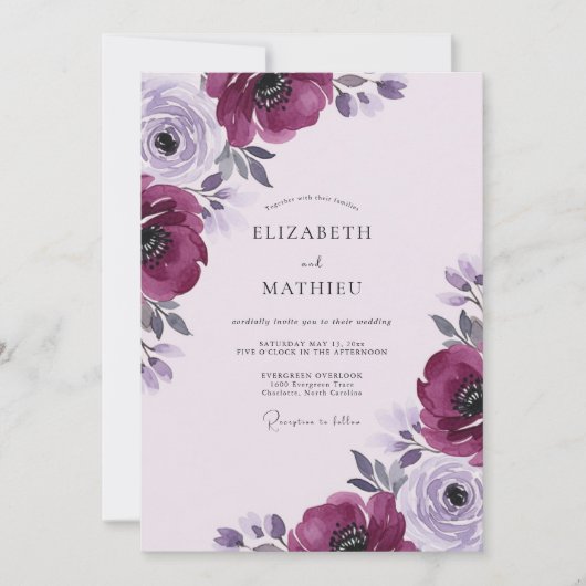 Invitation Mariage Automnal Ethéré au Plum (Devant)
