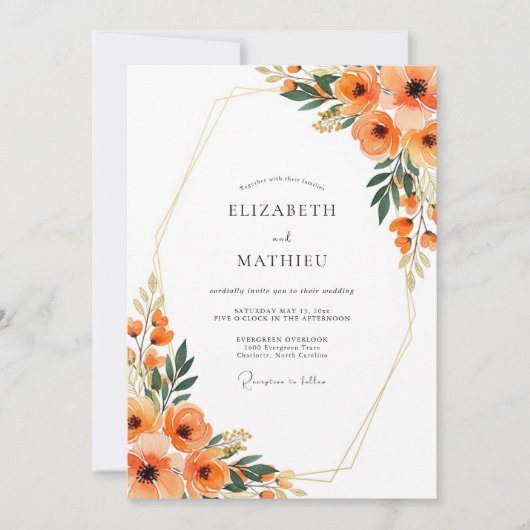 Invitation Mariage Automnal Éthéré Orange (Devant)