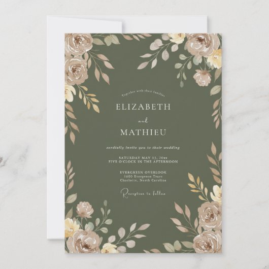 Invitation Mariage Automnal Éthéré Vert Mousse (Devant)