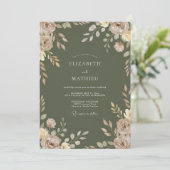 Invitation Mariage Automnal Éthéré Vert Mousse (Debout devant)