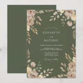 Invitation Mariage Automnal Éthéré Vert Mousse (Devant / Derrière)