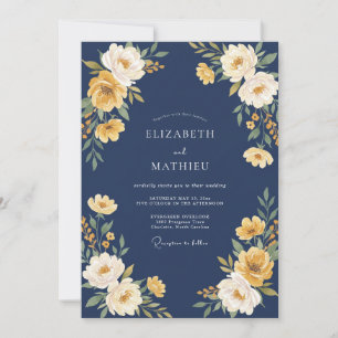 Invitation Mariage Automnal Exquis Bleu Nuit