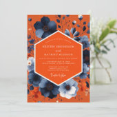 Invitation Mariage Automnal Fleur Orange Bleu (Debout devant)