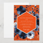 Invitation Mariage Automnal Fleur Orange Bleu (Devant / Derrière)