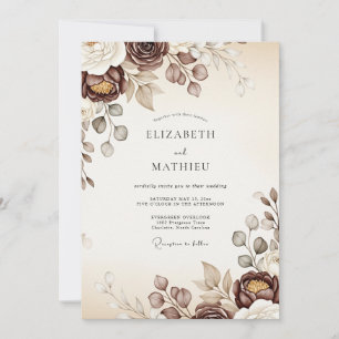 Invitation Mariage Automnal Floral Espresso