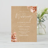 Invitation Mariage automnal Floral Kraft Rustique Code QR (Debout devant)