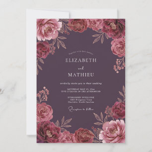 Invitation Mariage Automnal Gracieux au Plum Profond