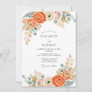 Invitation Mariage Automnal Gracieux Orange Brûlé
