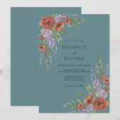 Invitation Mariage Automnal Humeur Sarcelle (Devant / Derrière)
