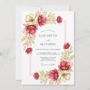 Invitation Mariage Automnal Illustratif de Rêve Rouge