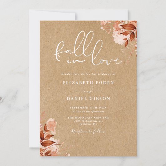 Invitation Mariage automnal Kraft Rustique Code QR Floral (Devant)